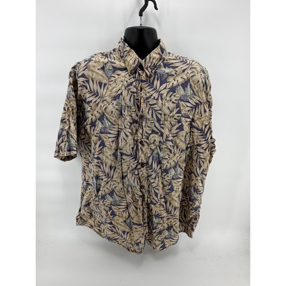 Woolrich Mens 2XL Tropical Monstera Leaf Shirt Cotton Button Up Tan Hawaiian - Picture 2 of 4